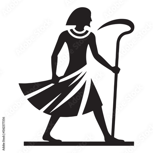 Traditional Egyptian farmer silhouette, a tribute to Nile Valley cultivators - Egyptian farmer illustration - Egyptian farmer vector - Egyptian silhouette

