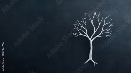 White bare tree silhouette on dark background representing minimalism, solitude, nature, and artistic expression in a unique and creative way for modern decor