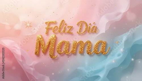 Sparkling Happy Mothers Day Message with Gold Letters on Pastel Background