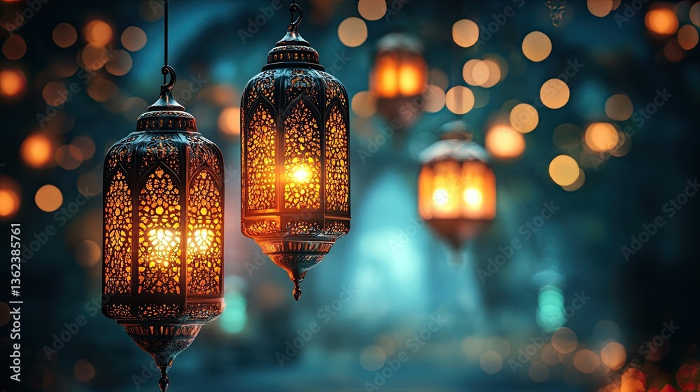 A festive Ramadan Kareem banner, featuring dates and glowing lanterns in a celebratory design. - A festive Ramadan Kareem banner, featuring dates and glowing lanterns in a celebratory design. -