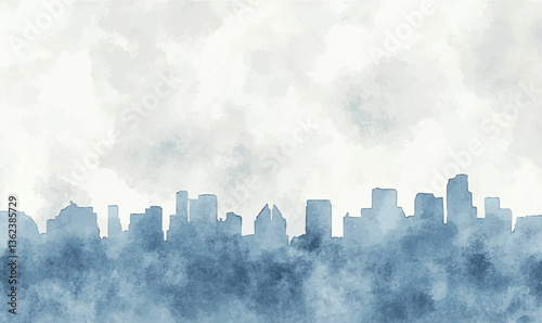 beautiful watercolor scene of a city skyline at twilight, with the sky transitioning from day to night in a blend of soft colors, building city watercolor
