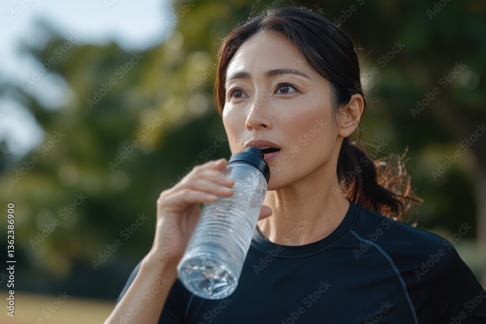 A dedicated woman takes a hydration break during her outdoor workout, showcasing commitment to fitness and health in a natural setting. A dedicated woman takes a hydration break during her outdoor workout, showcasing commitment to fitness and health in a natural setting.
