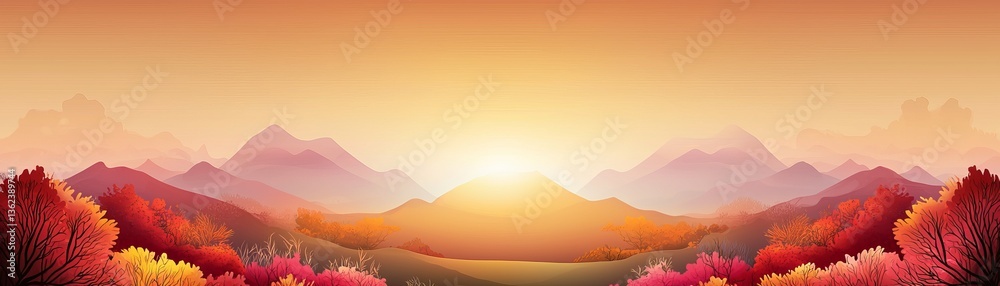 Obraz premium Golden sunset over a vibrant valley landscape nature photography tranquil environment panoramic view