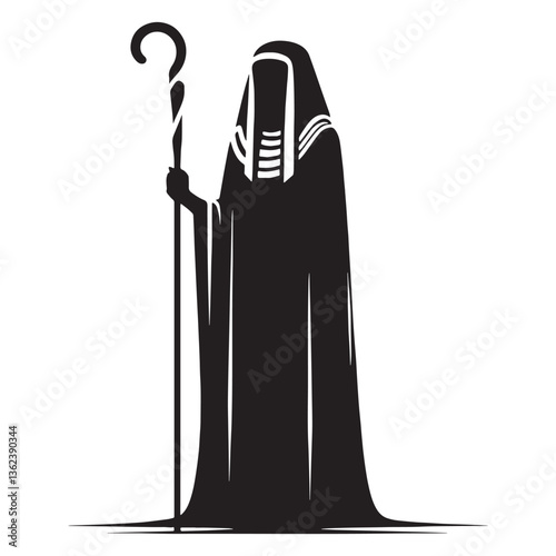 Iconic Egyptian priest silhouette, representing religious devotion - Egyptian priest illustration - Egyptian priest vector - Egyptian silhouette


