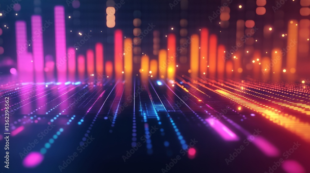 Fototapeta premium A dynamic 3D equalizer with vibrant bars pulsing to sound, set in a clean space 