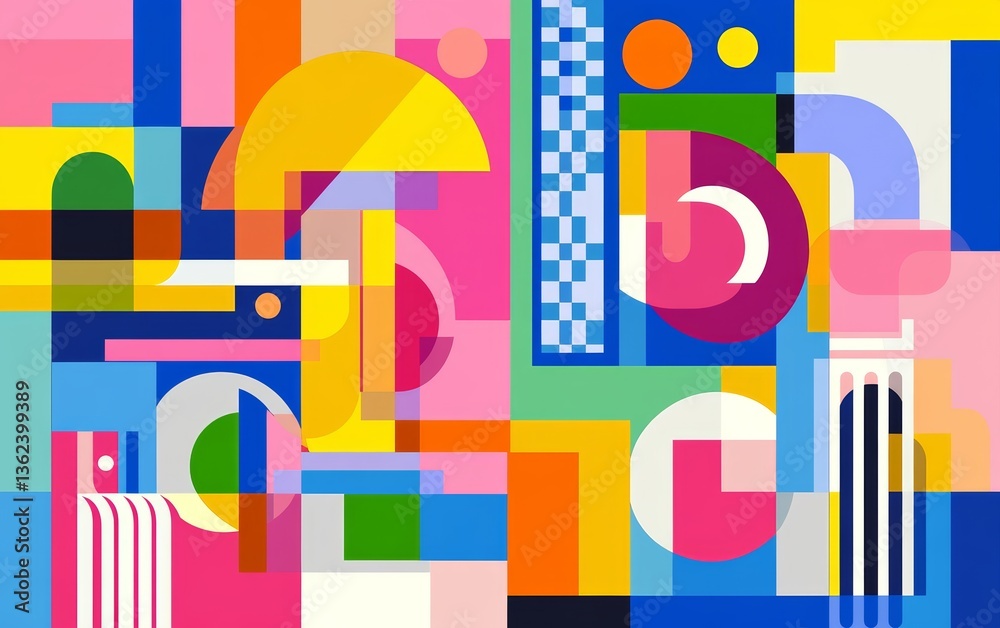 Fototapeta premium Vibrant Geometric Shapes in Bright Color Palette