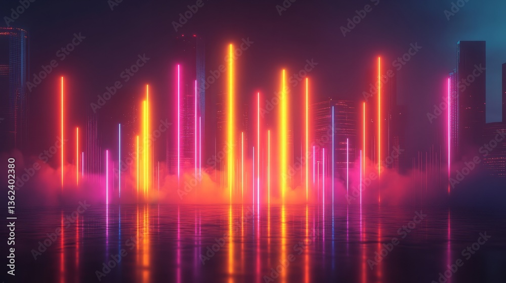 A minimalistic 3D equalizer, clean design with glowing neon bars that react to sound A minimalistic 3D equalizer, clean design with glowing neon bars that react to sound