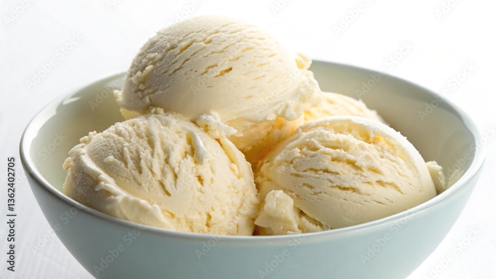 Vanilla ice cream in bowl on white Vanilla ice cream in bowl on white