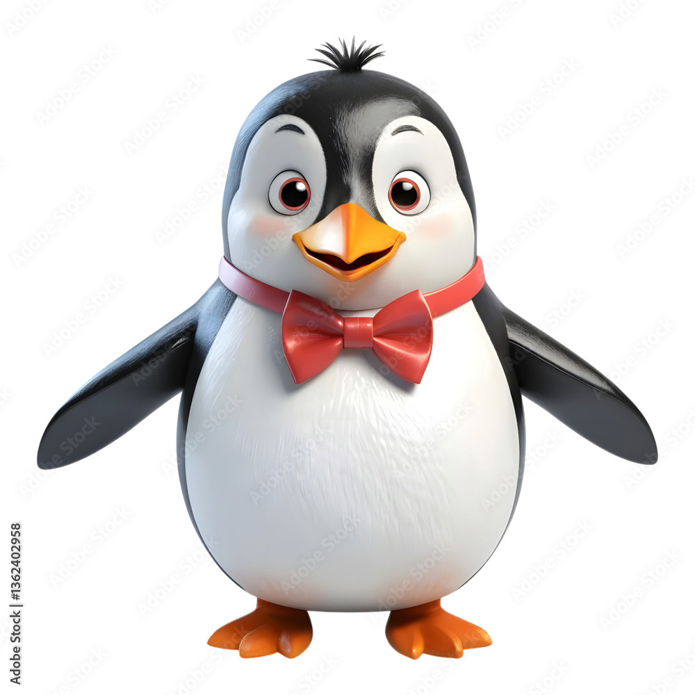 Fototapeta premium Cheerful Penguin Wearing a Red Bowtie