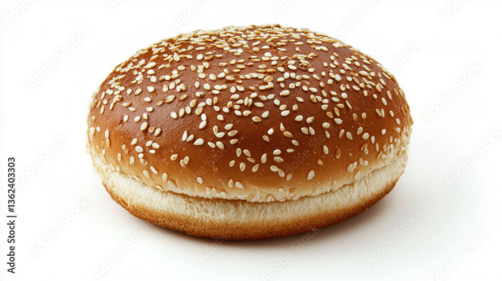 Fresh sesame seed hamburger bun with golden brown crust and soft interior. Perfect for sandwiches or burgers Fresh sesame seed hamburger bun with golden brown crust and soft interior. Perfect for sandwiches or burgers
