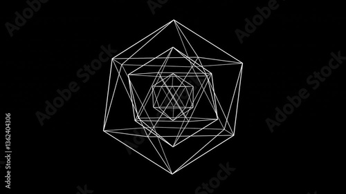 rotating geometric shapes,icosahedron wireframe on black background