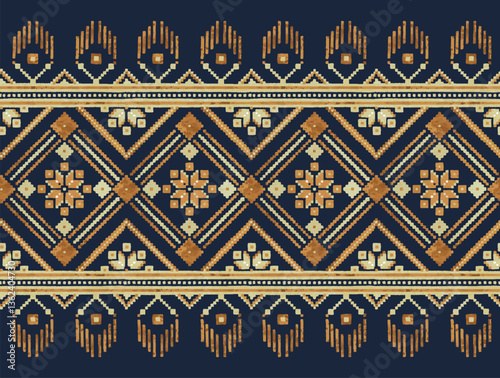 Vector illustration of Ukrainian folk seamless pattern ornament. Ethnic ornament. Border element. Traditional Ukrainian, folk art knitted embroidery pattern - Vyshyvanka