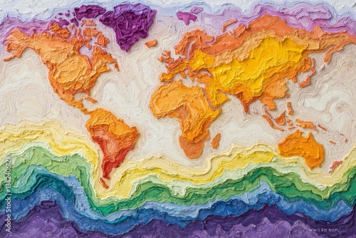 Colorful topographic map inspired abstract digital artwork with layered gradients and elevation textures representing data analysis terrain complexity and geography inspired visualization photo