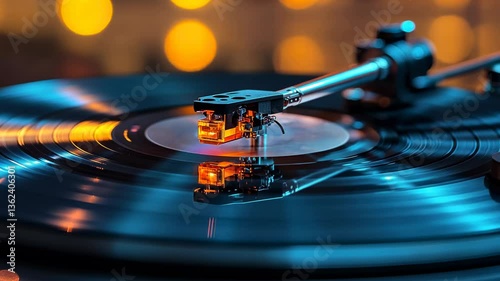 Vinyl Record Player Close-Up: A Symphony of Sound and Light