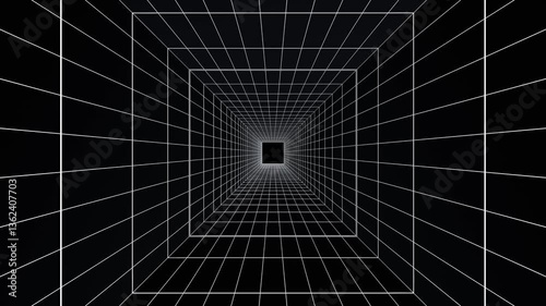 Tunnel Grid Perspective: Seamless Loop of 3D Wireframe Corridor