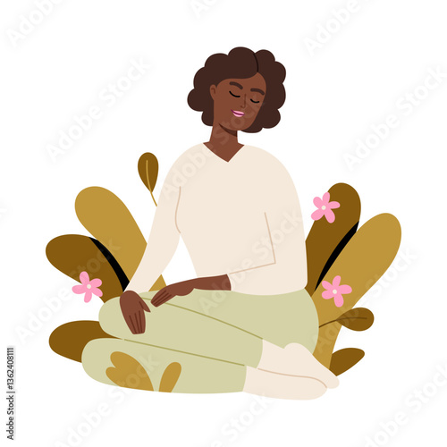 Young woman seat in plants and flowers