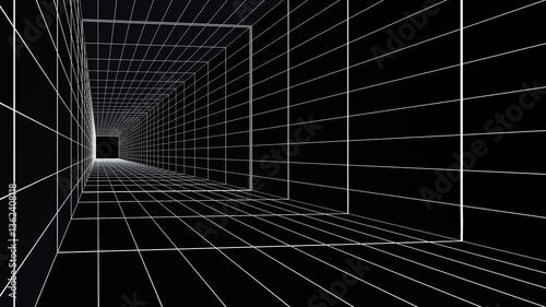 Tunnel Grid Perspective: Seamless Loop of 3D Wireframe Corridor