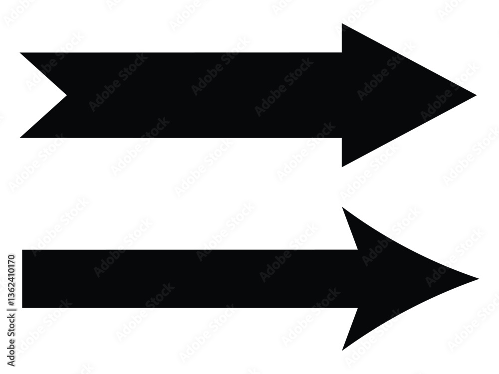 Straight long arrow, right thin line, black cursor. Bold thine long arrow. Long, straight-line arrow icon in white background. Vector illustration