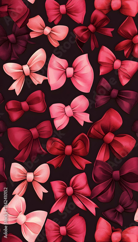 Seamless pattern with pink, red, and burgundy aesthetic bows  -