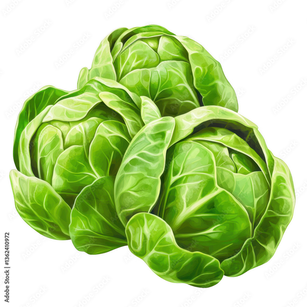 Obraz premium Bunch of fresh green lettuce leaves arranged in a natural setting with a neutral background