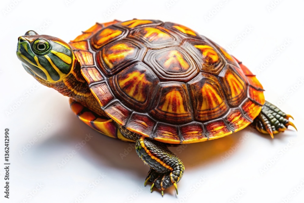 Fototapeta premium Realistic Detailed Turtle on White Background - High-Resolution Drone Photography Stock Photo