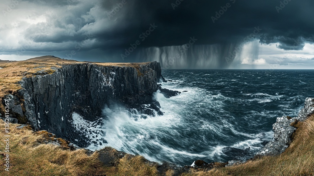 A panoramic view of a stormy ocean with dark clouds and powerful winds on World Meteorological Day, emphasizing the force of nature pic A panoramic view of a stormy ocean with dark clouds and powerful winds on World Meteorological Day, emphasizing the force of nature pic