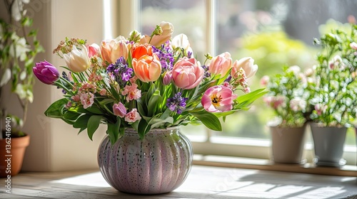 Wallpaper Mural Close-up of fresh flowers in a pastel vase with ample space around them pic Torontodigital.ca