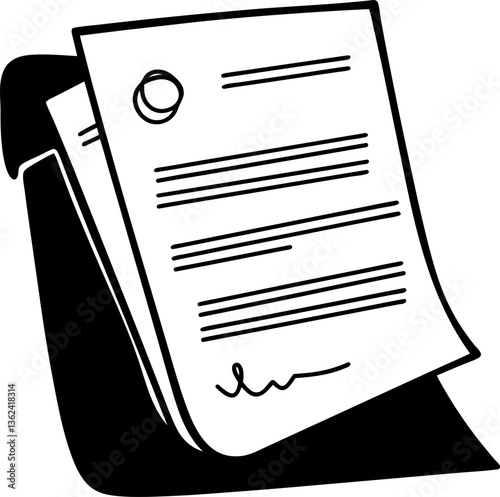 Legal documents outlined in black and white contract or agreement papers, signature, seal stamp