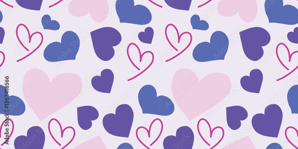 vector illustration pattern seamless hearts pink purple bright for wrapping fabric background