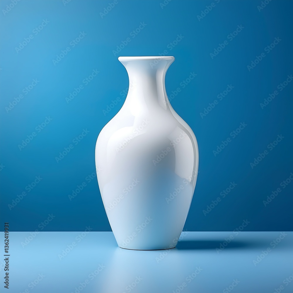 Simple White Vase Centered Against a Sky Blue Background with Soft Light Simple White Vase Centered Against a Sky Blue Background with Soft Light