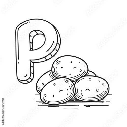 An illustration of letter P stand for potato