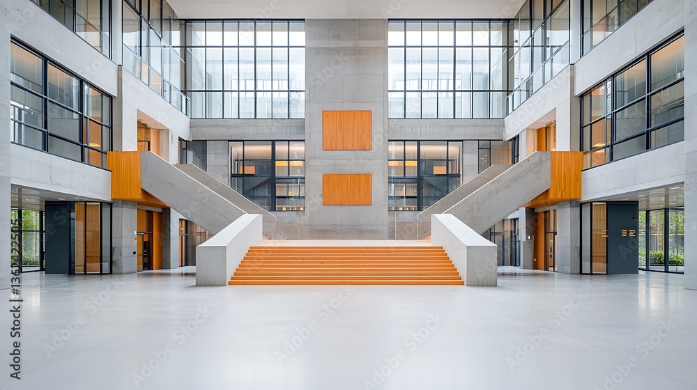 Obraz premium Modern Building Interior Lobby Orange Stairs
