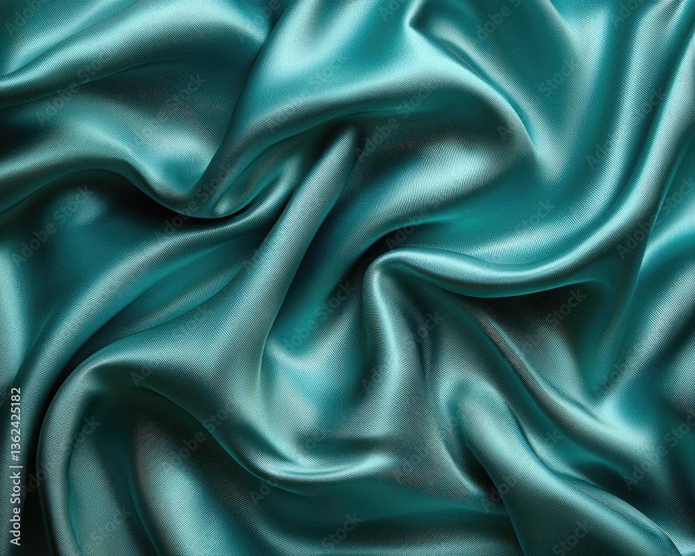 Smooth teal satin fabric draped elegantly, showcasing rich texture and sheen (1) Smooth teal satin fabric draped elegantly, showcasing rich texture and sheen (1)