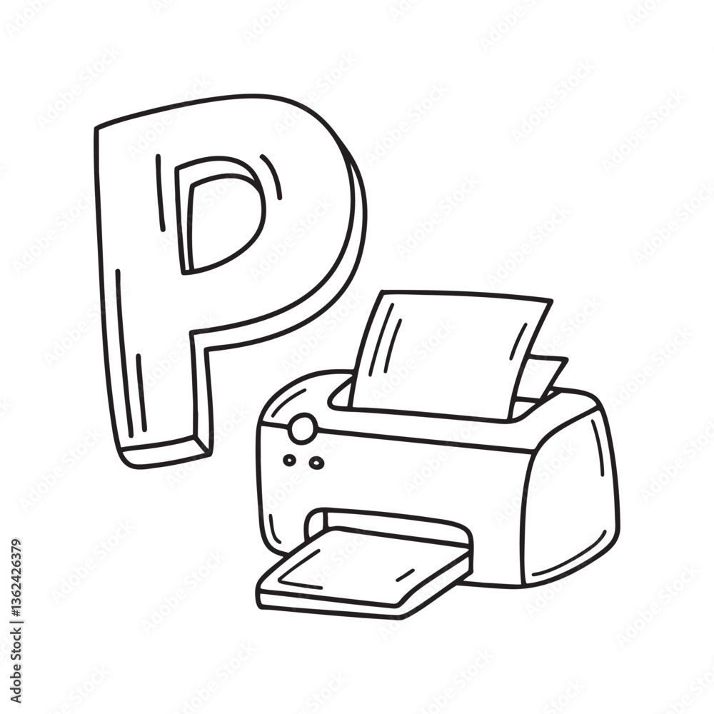 An illustration of letter P stand for printer