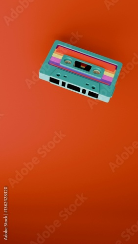 Cassette tape with 80s style label on red background