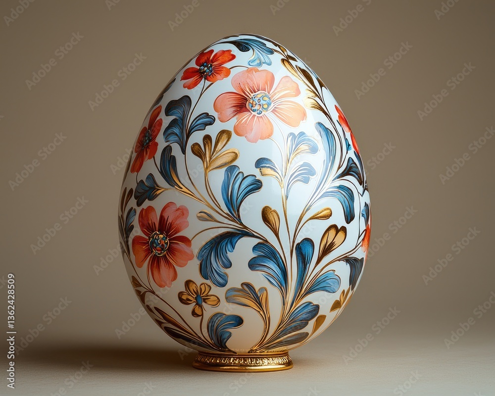 Ornate decorative egg with floral patterns on a neutral background, showcasing artistry Ornate decorative egg with floral patterns on a neutral background, showcasing artistry
