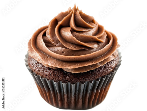 Isolated Chocolate Cupcake with Swirl Frosting