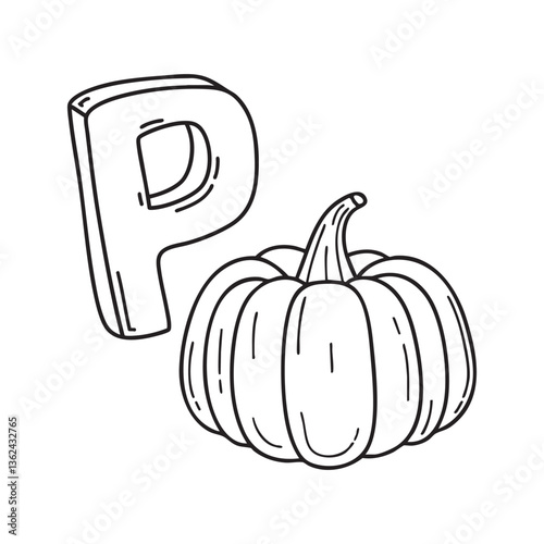 An illustration of letter P stand for pumpkin