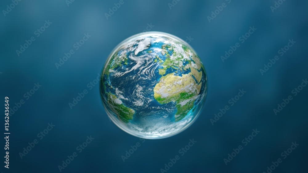 Miniature earth gliding in deep blue space with vibrant green continents Miniature earth gliding in deep blue space with vibrant green continents