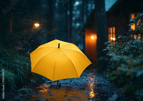 Wallpaper Mural Rainy Night, Umbrella, Cabin Torontodigital.ca