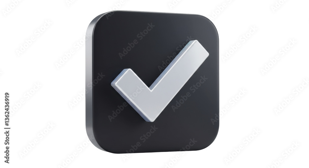Isolated 3D Render of Dark Check Mark in Square Isolated 3D Render of Dark Check Mark in Square