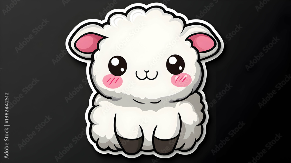 Obraz premium Cute fluffy sheep illustration Big eyes, blush