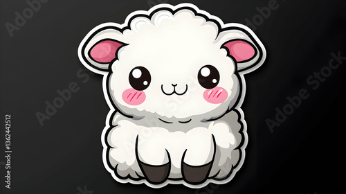 Cute fluffy sheep illustration Big eyes, blush