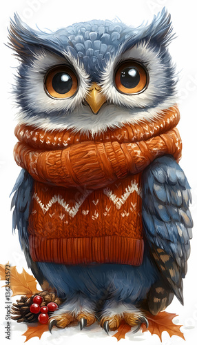 Cute owl illustration wearing a cozy sweater