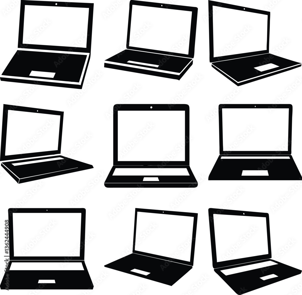 Group of Laptop Illustrations with Transparent Background in Various Positions Group of Laptop Illustrations with Transparent Background in Various Positions