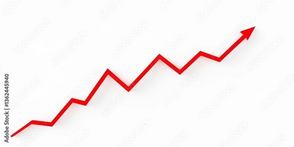 Steady upward trending line graph on white background, success, future Steady upward trending line graph on white background, success, future