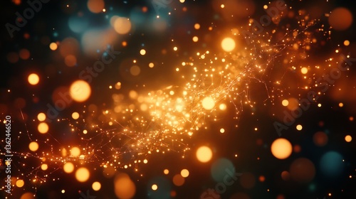 Neural connections displayed in a high-tech, abstract pattern, glowing with light against a dark, blurred background