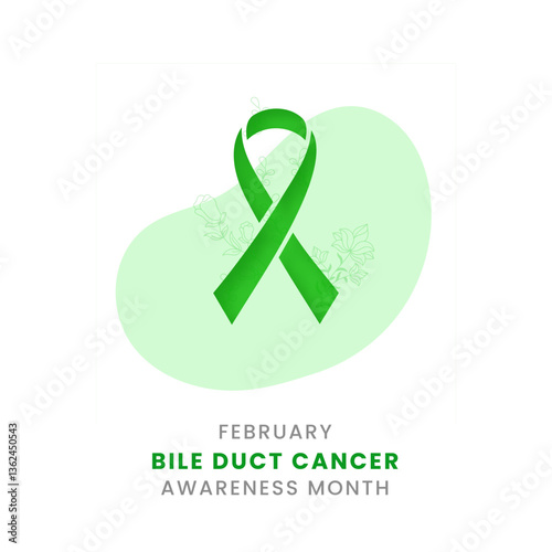 Green ribbon with flower awareness graphic for International Bile Duct Cancer Awareness Month banner.