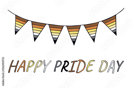 Colorful garland Bear brotherhood pride flag Happy pride day LGBTQIA community Pride Month Vector hand drawn doodle for posters, stickers, logo, cards