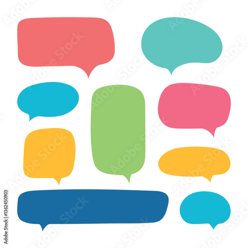 Set of bright colorful speech bubbles of different shapes on white background
